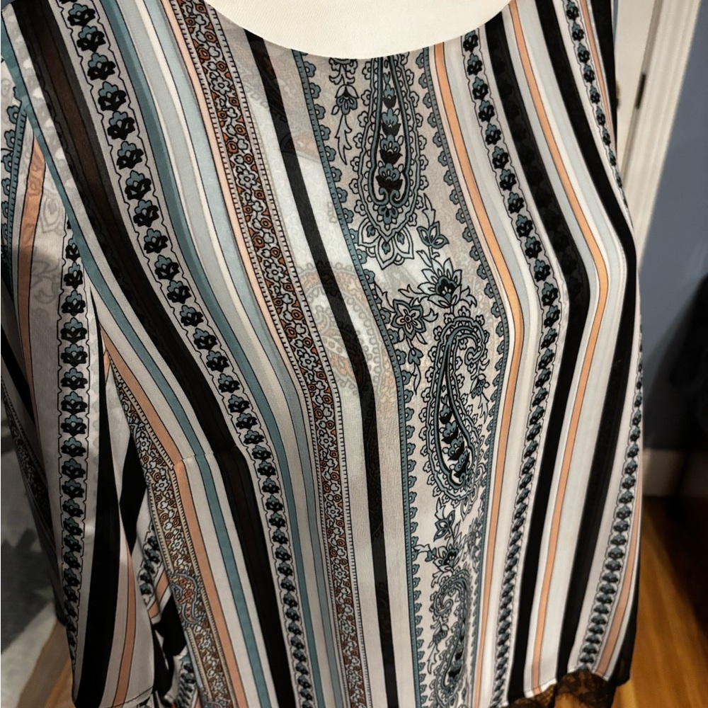 Chico's Floral and Stripe Patterned Top